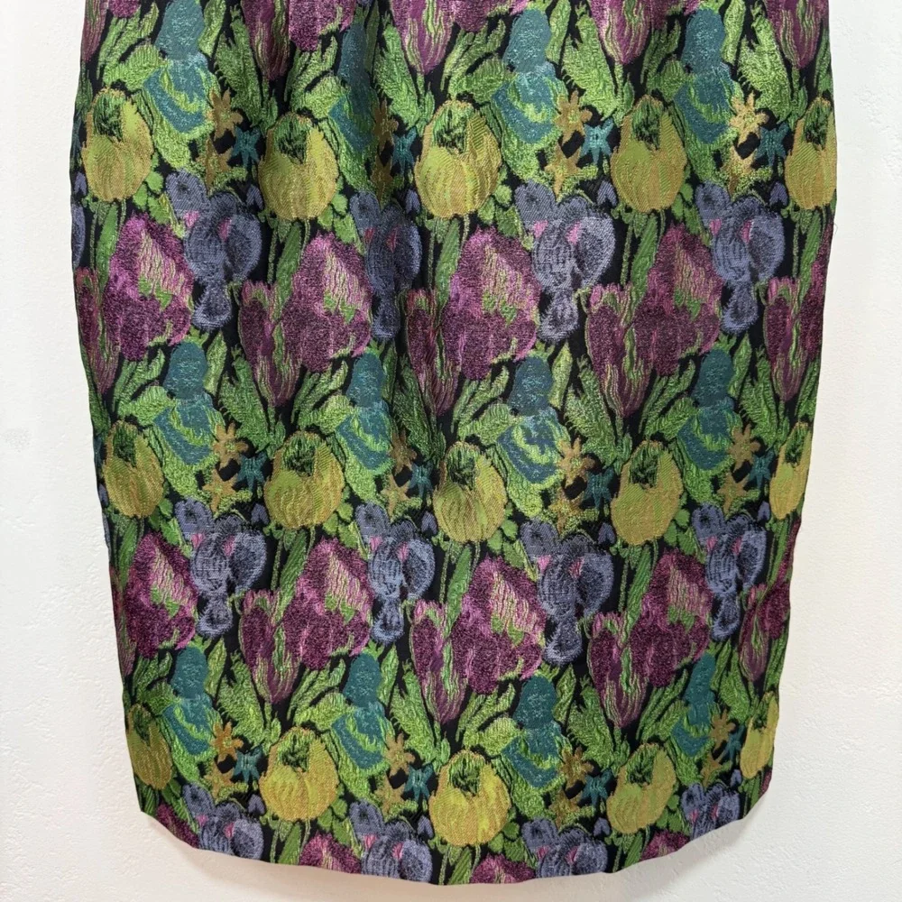 Carmen Marc‎ Valvo Floral Brocade Cocktail Dress Sleeveless Sheath Sequin Glam 8